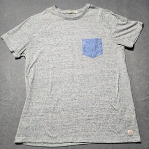 Marine Layer Re-Spun Mens Grey Heathered Pocket Tee Floral Blue Small Logo M